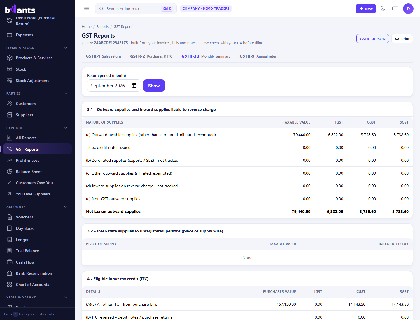 Billants - GST reports
