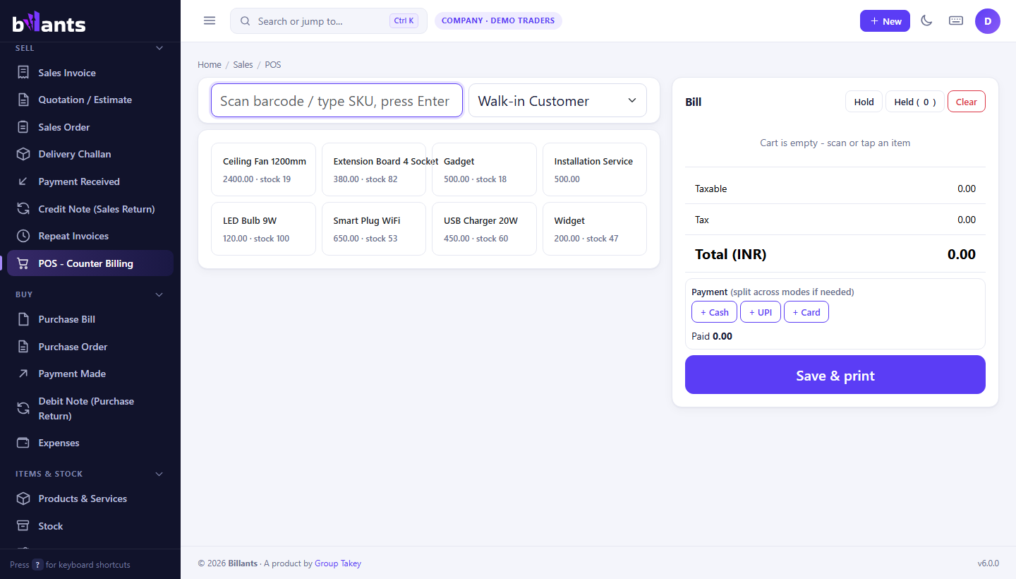 Billants - POS and counter billing